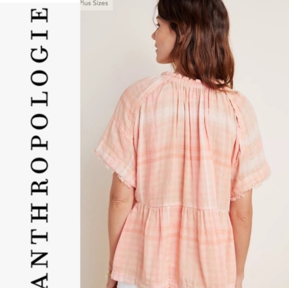 Pilcro Babydoll Coral Plaid Top